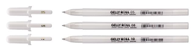 SAKURA Gelly Roll Basic White Gel Pen Set of 3, Assorted Sizes | Opaque Pens for Highlights, Drawing & Crafts