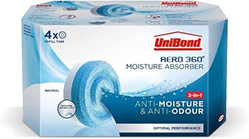 UniBond AERO 360° Moisture Absorber Neutral Refill Tab, ultra-absorbent and odour-neutralising, for AERO 360° Dehumidifier, Condensation Absorbers, 450 g ( Pack of 4)