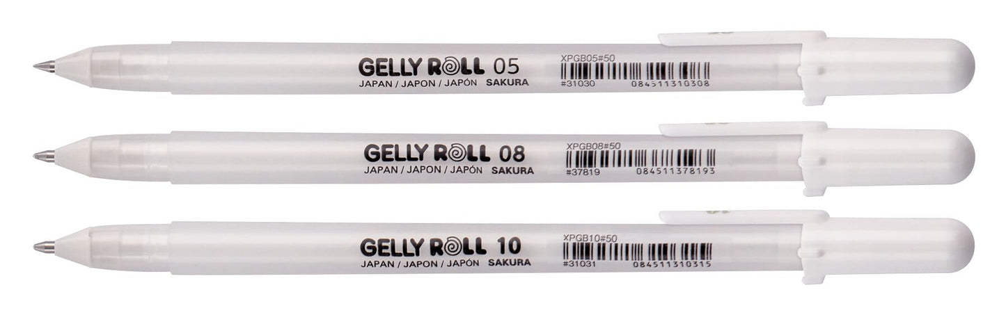 SAKURA Gelly Roll Basic White Gel Pen Set of 3, Assorted Sizes | Opaque Pens for Highlights, Drawing & Crafts