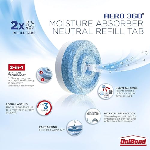 UniBond AERO 360° Moisture Absorber Neutral Refill Tab, ultra-absorbent and odour-neutralising, for AERO 360° Dehumidifier, Condensation Absorbers, 450 g ( Pack of 4)