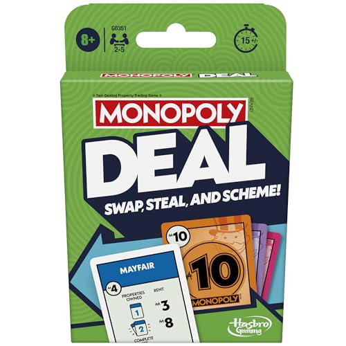 Monopoly Hasbro Gaming Deal Strategy Card Game for 8+ Year Old Kids, for 2-5 Players, Family Games for Children and Adults