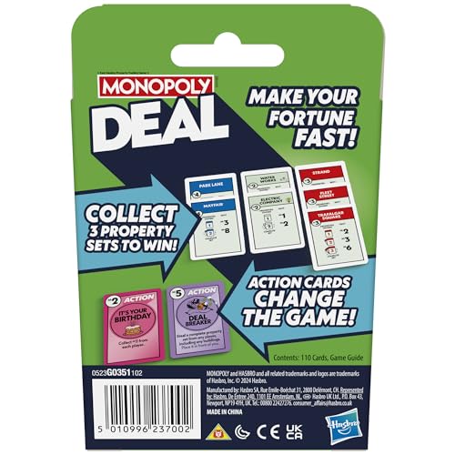 Monopoly Hasbro Gaming Deal Strategy Card Game for 8+ Year Old Kids, for 2-5 Players, Family Games for Children and Adults