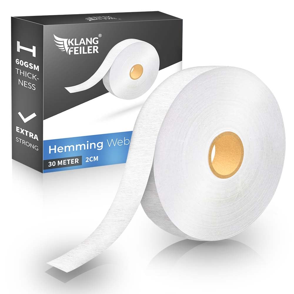 Klangfeiler® Hemming Tape 30 Metres I Extra Strong 60GSM I Ironing Tape for Ironing I Ironing Adhesive Curtains Hardine Better Than Sewing Hemmed Fleece