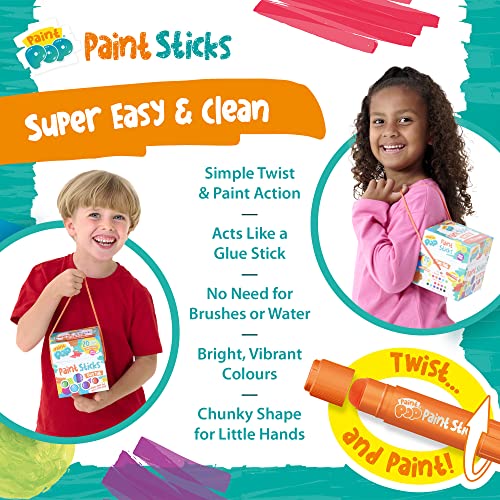 Paint Pop Paint Sticks For Kids - 20 Pack Assorted Colours & Fun Storage Tub - Twist & Paint, Mess-Free, Fast Drying Action, Easy Clean Up, Vibrant Colours, Multi-Surface