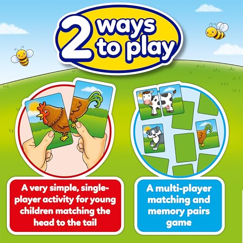 Orchard Toys Farmyard Heads & Tails Game - Matching & Pairing Memory Game - Educational Toddler Toys and Games for Boys and Girls 18-Month-Old+ - Early Years Animal Pairs/Snap Cards - 1-4 Players