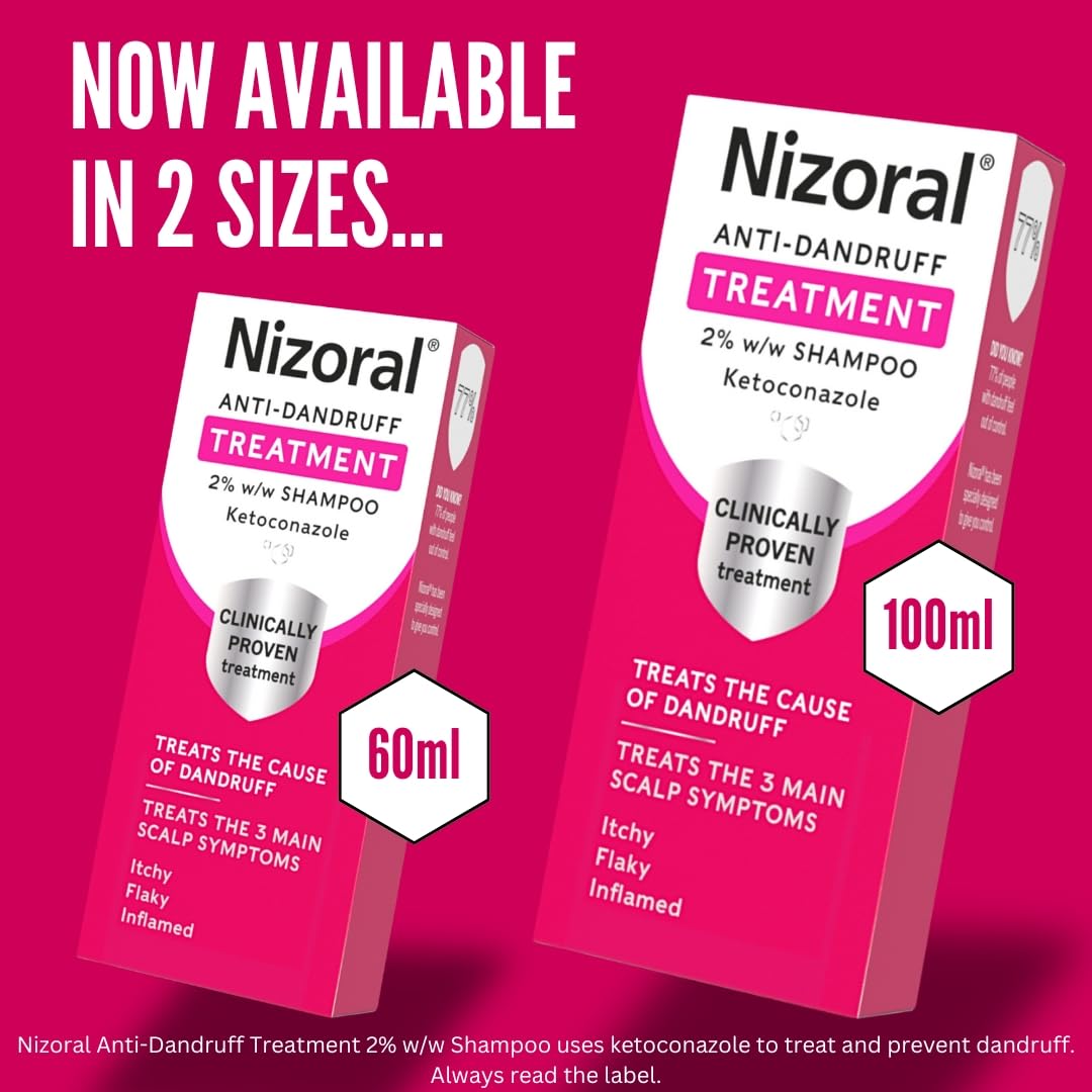 Nizoral Anti-Dandruff Treatment Shampoo, Treats and Prevents Dandruff, Clinically Proven to Control Itchy & Flaky Scalps, Contains Ketoconazole, 1 x 60ml