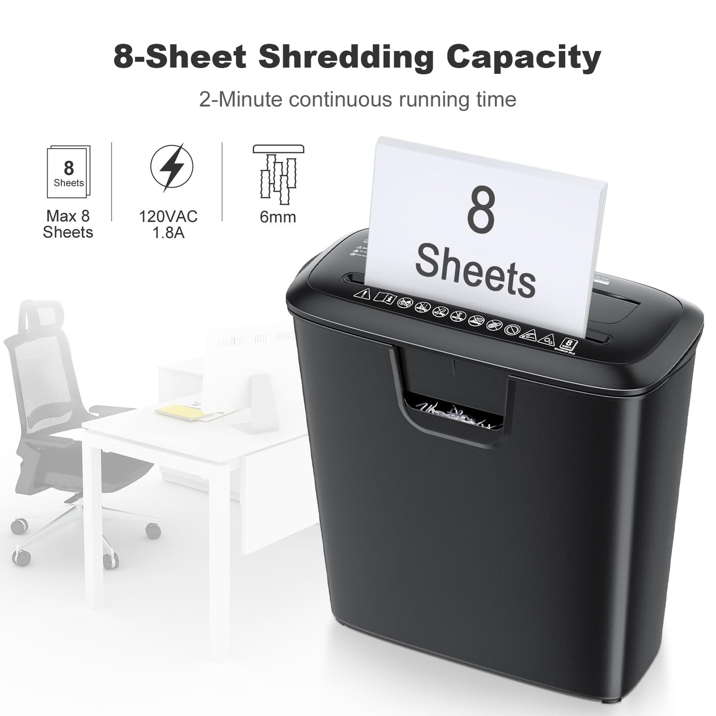 Bonsaii Paper Shredder for Home Use, 8-Sheet StripCut Home Office Shredder, CD/Credit Card Shredder Machine with Overheat Protection, 13 Litres Wastebasket, Black (S120-C)