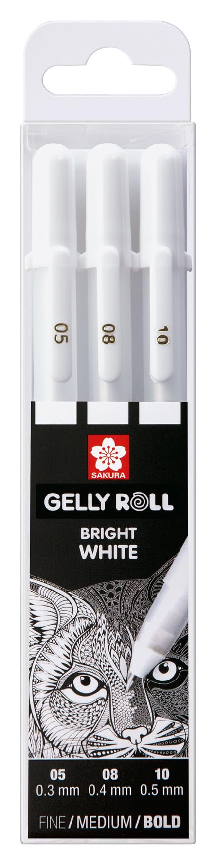 SAKURA Gelly Roll Basic White Gel Pen Set of 3, Assorted Sizes | Opaque Pens for Highlights, Drawing & Crafts