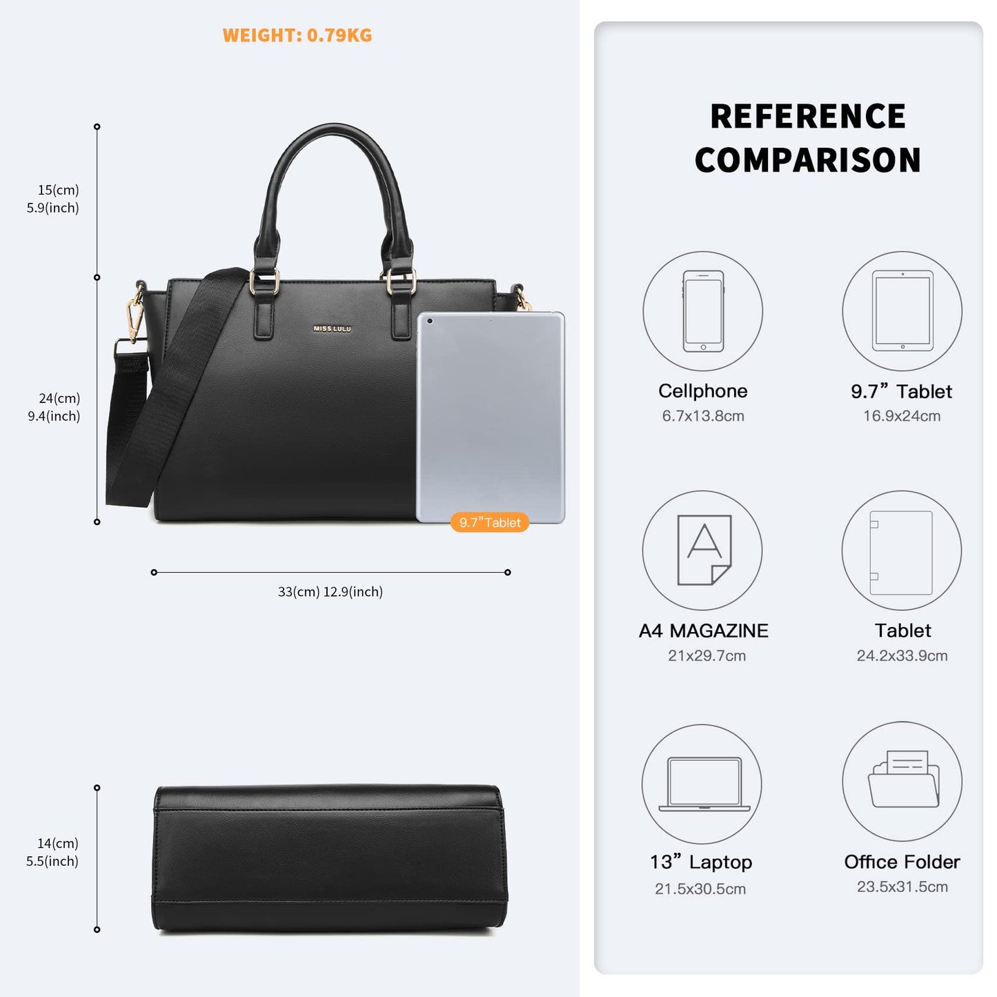 Miss Lulu Handbag for Women, Women Top Handle Bag,Concise Business Shoulder Bag, with Durable Nylon Long Shoulder Strap