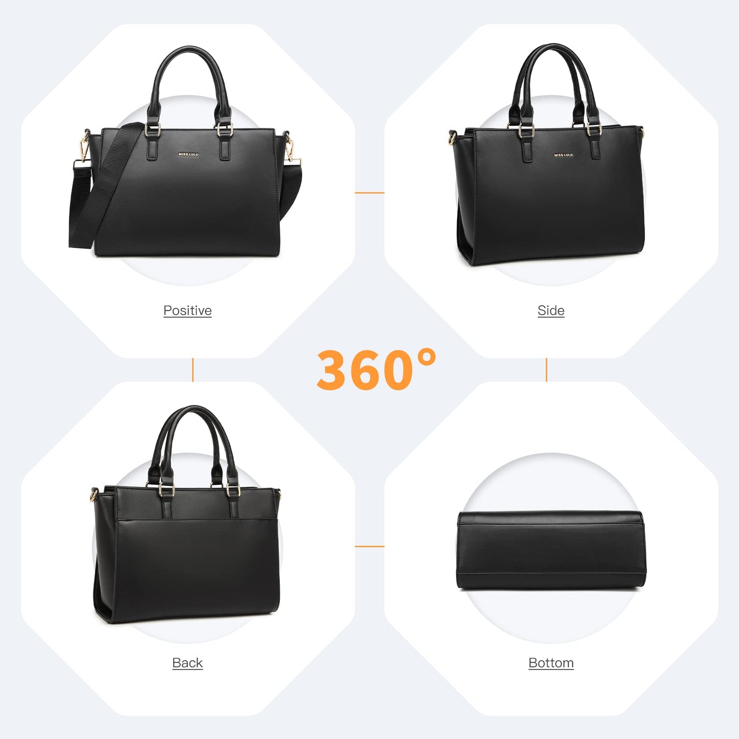 Miss Lulu Handbag for Women, Women Top Handle Bag,Concise Business Shoulder Bag, with Durable Nylon Long Shoulder Strap