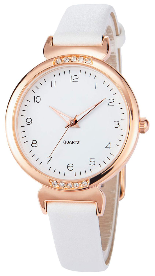 NUOVO Women Watches Ladies Watches Rose Gold Case Wrist Watch Simple Fashion Dress Watch Leather Strap Watch Elegant Analogue Watch with Numbers