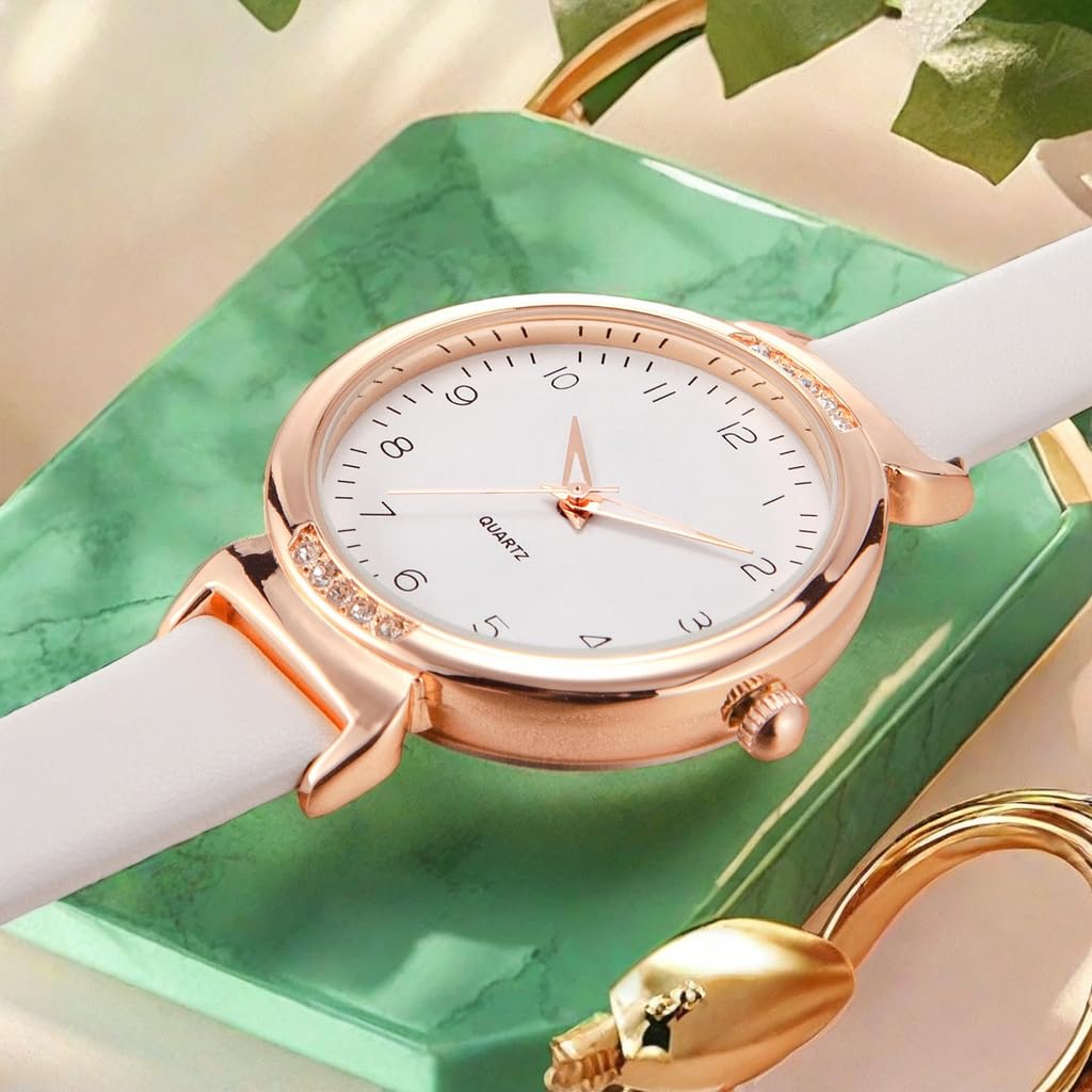 NUOVO Women Watches Ladies Watches Rose Gold Case Wrist Watch Simple Fashion Dress Watch Leather Strap Watch Elegant Analogue Watch with Numbers