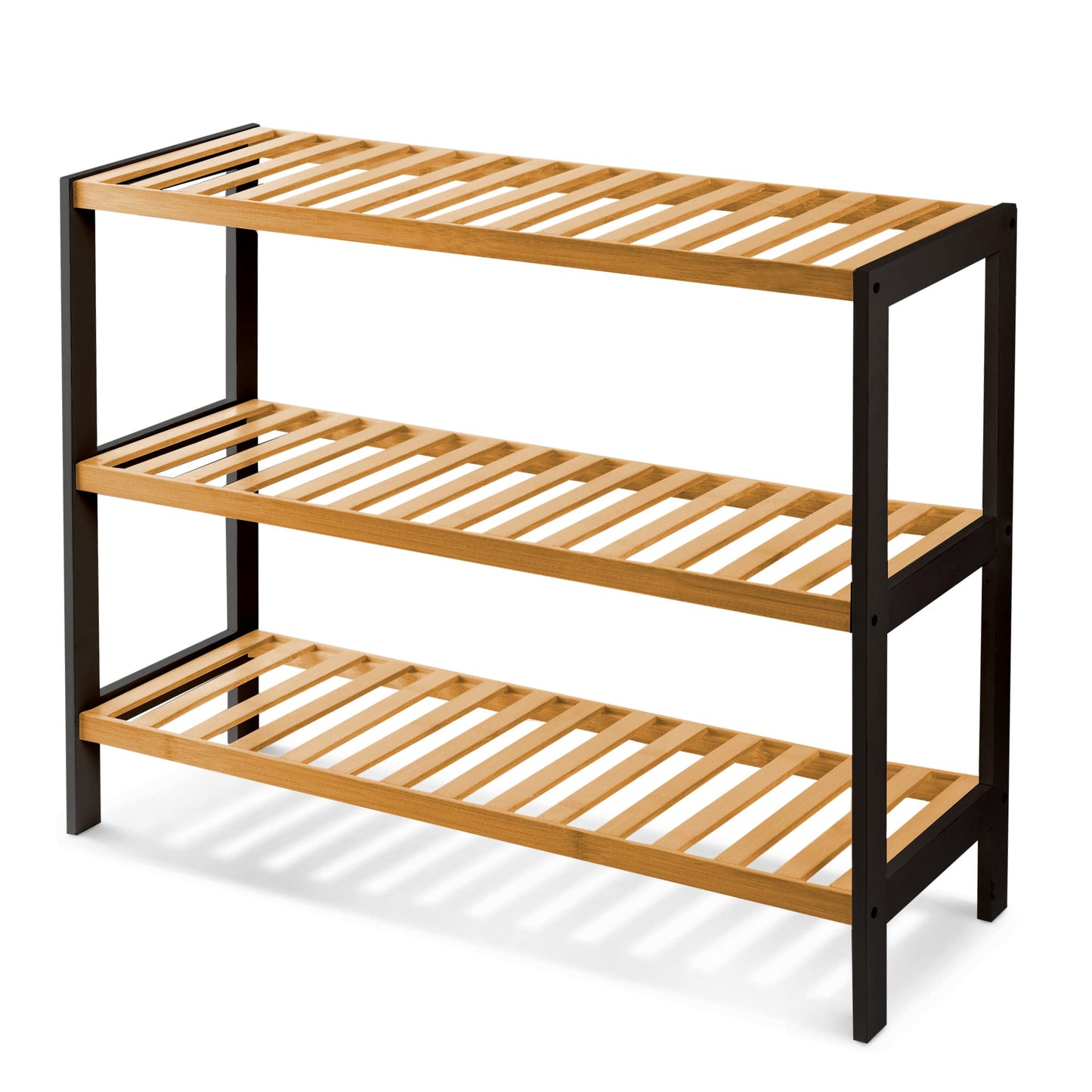 KEPLIN 3 Tier Natural Bamboo Shoe Rack Easy Assembly & Strong Design Stand Shelf Organiser Ideal for Corridor,Bedroom,Bathroom,Hallway & Small Spaces Large Capacity (3 Tier, Black/Natural)