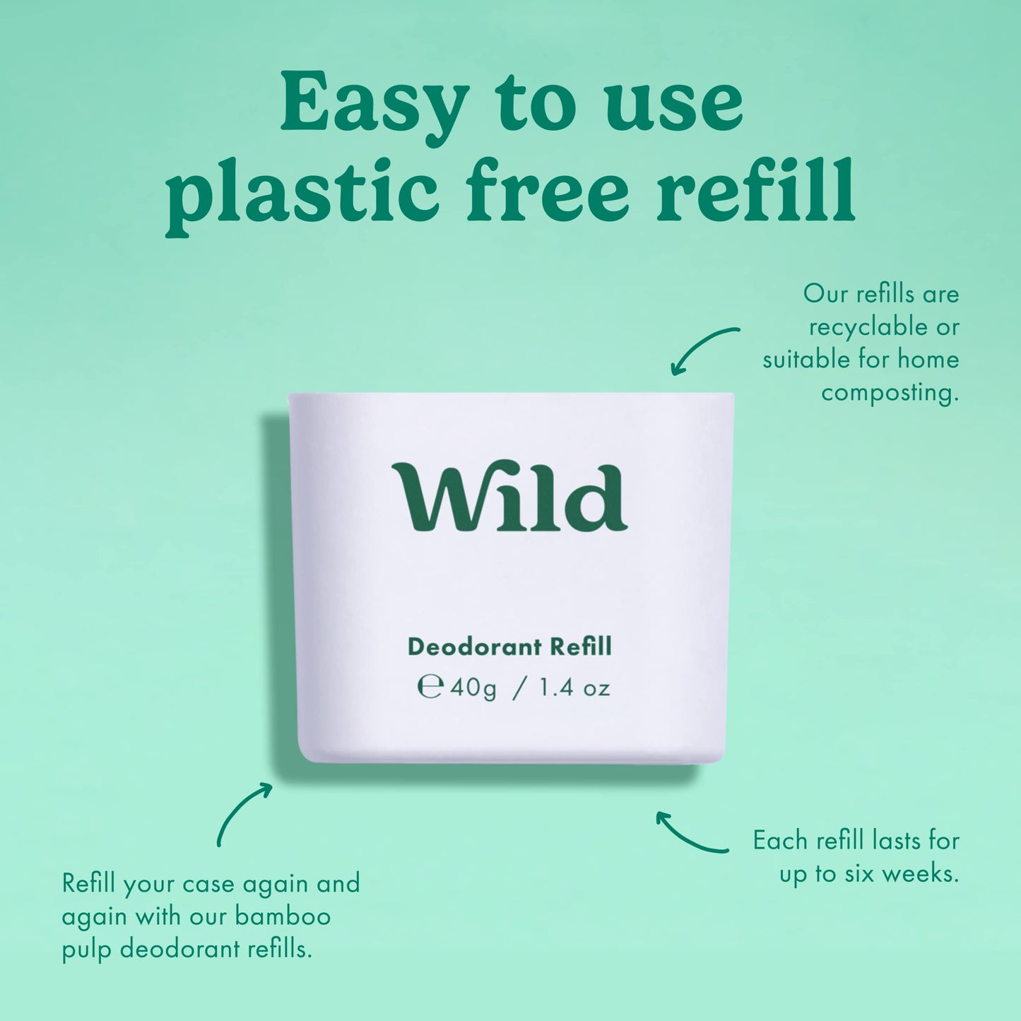 Wild - Natural Refillable Deodorant - Fresh Cotton & Sea Salt Refill Duo Pack - Vegan & Eco-Friendly - Aluminium Free - Long Lasting Protection - Natural Ingredients - 2 Pack of 40g Refills