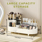 BULLA Makeup Organiser, 360 Rotating Makeup Organiser, Rotating Compartment 2 In 1 Skincare Organiser, Makeup Organizer Storage Is Perfect for Dresser, Bathroom, Bedroom (White)