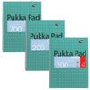 Pukka Pad, A4 Metallic Jotta Book 3 Pack – 21 x 30cm – Wirebound Notebook with 8mm Lines and 80GSM Paper – Features 4-Hole Punch Margins and Perforated Edges - 200 Pages, Green