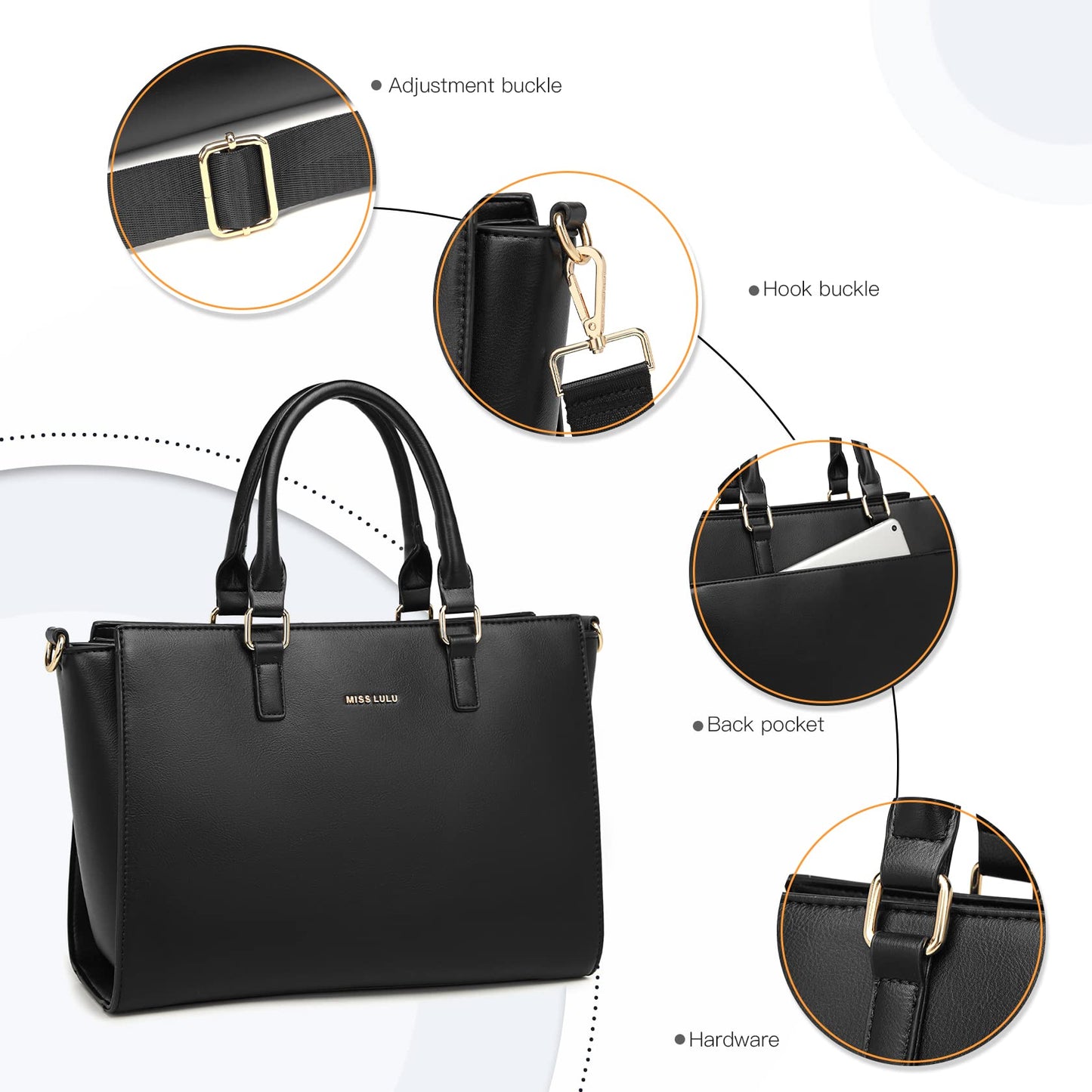 Miss Lulu Handbag for Women, Women Top Handle Bag,Concise Business Shoulder Bag, with Durable Nylon Long Shoulder Strap