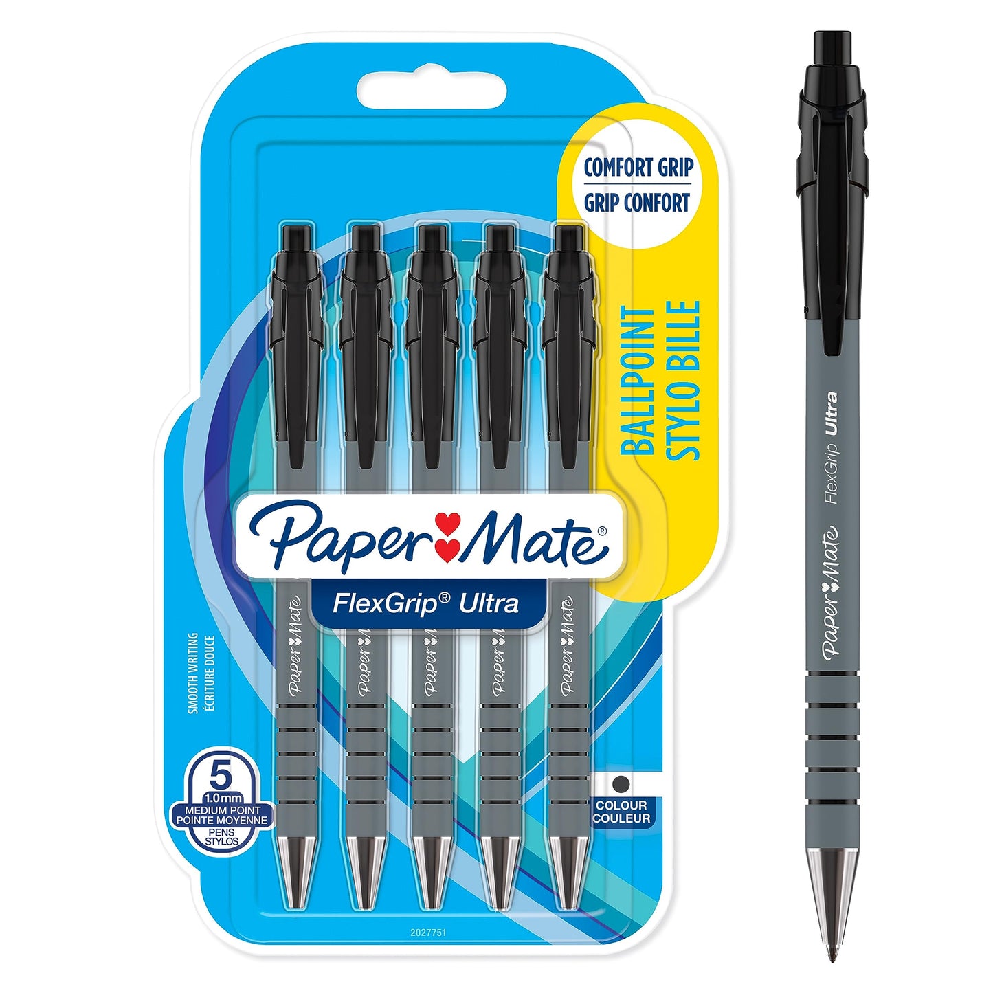 Paper Mate Flexgrip Ultra Retractable Ballpoint Pens | Medium Point (1.0mm) | Black | 5 Count