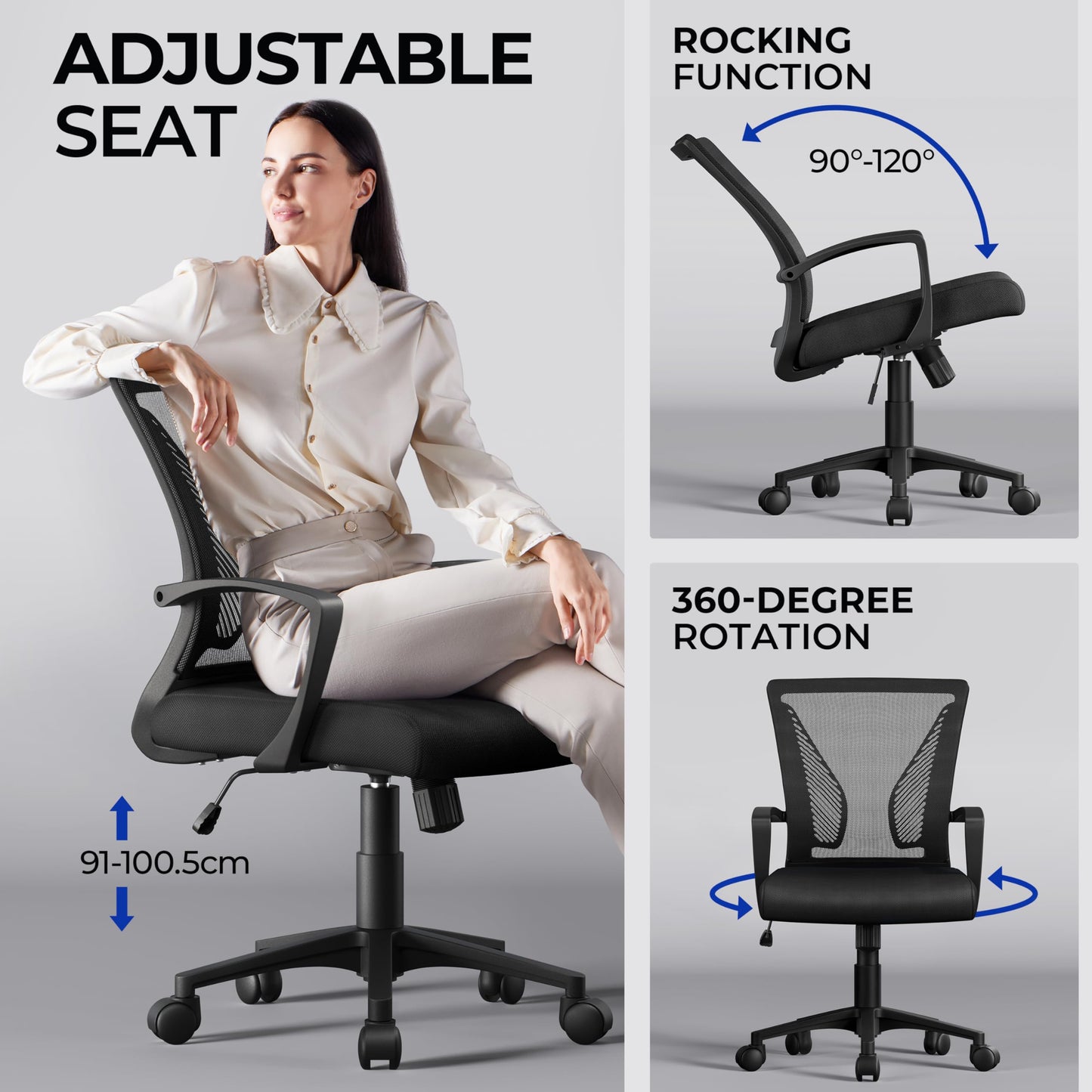 Yaheetech Adjustable Office Chair Ergonomic Mesh Swivel Computer Comfy Desk/Executive Work Chair with Arms and Height Adjustable for Students Study Black