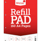 Silvine 160 Page A4 Refill Pad, Head Bound and Punched 4 Holes. Ruled 8mm Feint with Margin [Pack of 5], White