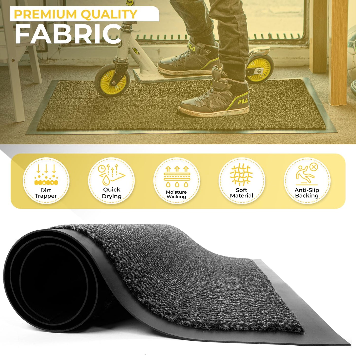 BLADO Washable Door Mats Indoor & Outdoor - Non-Slippery Heavy Duty - Stylish & Large Rubber - Perfect Dust Grabbing Doormats (Anthracite, 40cm x 60cm)