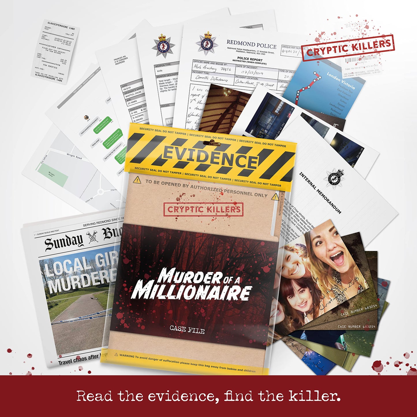 Unsolved murder mystery game - Cold Case Files Investigation - CRYPTIC KILLERS - Detective clues/evidence - Solve the crime - For individuals, date nights & party groups - "Murder of a millionaire"